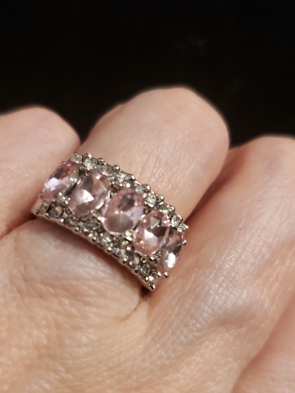 NEW Pink Sapphire Fashion Ring, 5 Ovals In 2 Rows Of White Fashion Sapphires-5.5